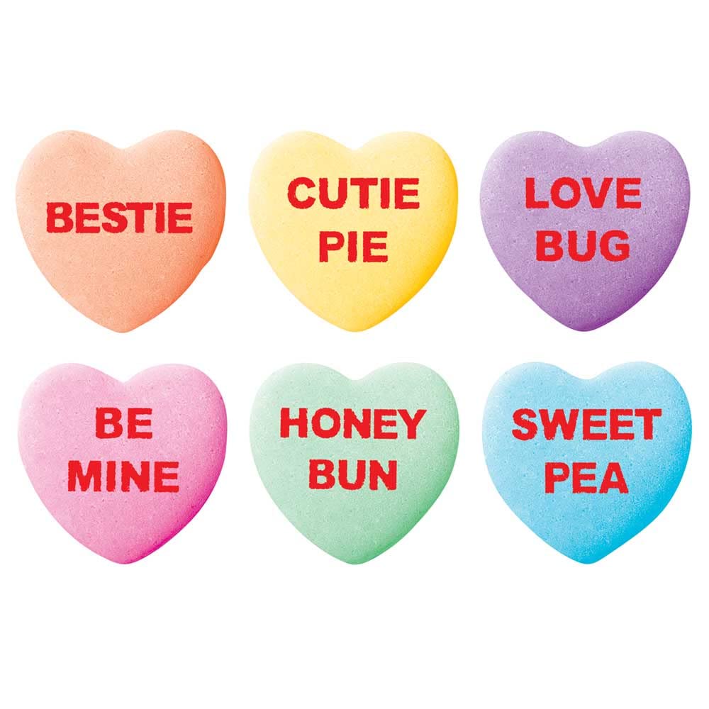 Sweethearts candy hearts with printed sayings